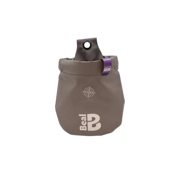 Woreczek sprzętowy Beal Genius Simple II w kolorze szarym z logo i fioletową tasiemką.