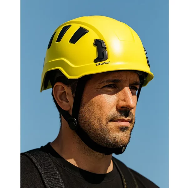 Robotnik w żółtym kasku Irudek Oreka II VENT z otworami wentylacyjnymi