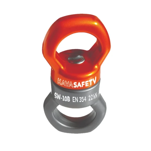 Krętlik asekuracyjny Kaya Safety SW-10 B w kolorze czarno-pomarańczowym, wytrzymałość 22 kN.
