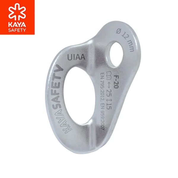 Plakietka asekuracyjna Kaya Safety F-20 A ze stali nierdzewnej o średnicy 12 mm.