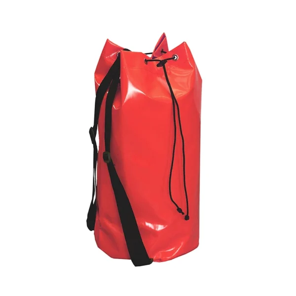 Czerwony worek transportowy Protekt AX 011 z pasami nośnymi i zamknięciem na sznurek.