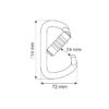 Rysunek techniczny karabinka stalowego CAMP D Lock z wymiarami 114 × 72 mm i prześwitem 24 mm