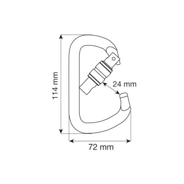 Schemat wymiarów karabinka stalowego CAMP D Pro Lock z prześwitem 24 mm