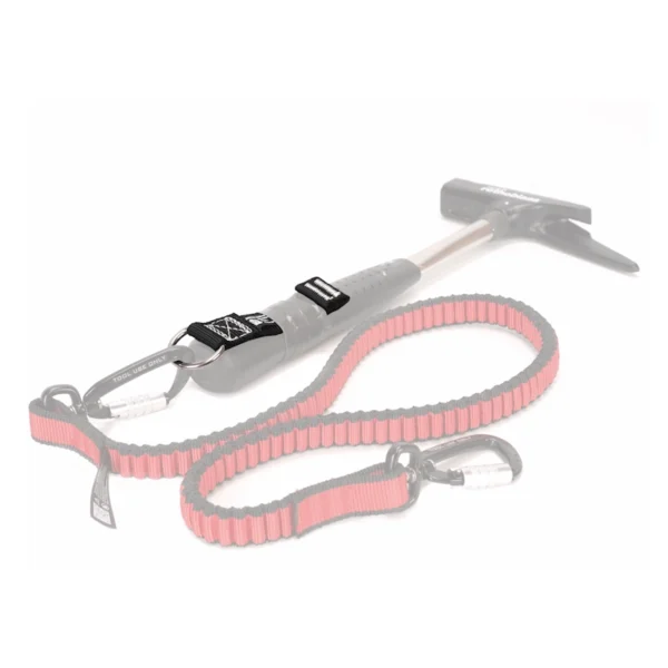 Szlufka narzędziowa Rothoblaas TGAN100 z ringiem zamocowana na trzonku narzędzia i połączona z linką asekuracyjną.