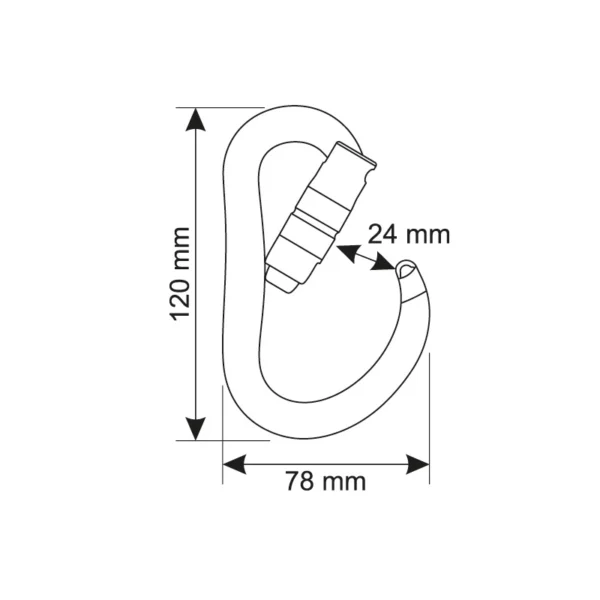 Schemat wymiarów karabinka aluminiowego HMS CAMP Atom Lock