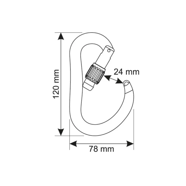 Wymiary karabinka aluminiowego HMS CAMP Atom Lock z automatyczną blokadą