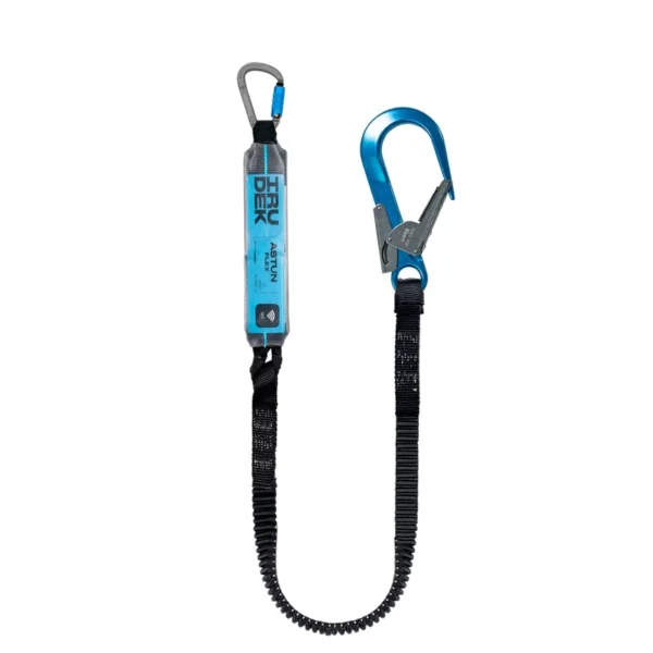 Pojedyncza elastyczna lonża Irudek ASTUN FLEX I z amortyzatorem i karabinkiem MGO, do ochrony przed upadkiem z wysokości