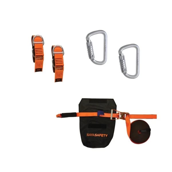 Zestaw przenośnej linii życia Kaya Safety MHL 20 m z karabinkami, pętlami kotwiczącymi i torbą transportową
